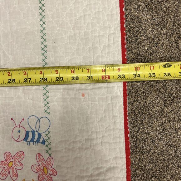 Vintage Baby Quilt Blanket Handmade Embroidered Chip & Dale Store Nuts Mushrooms - Picture 7 of 12